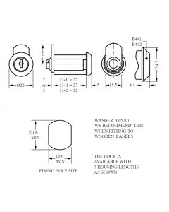 Lowe and Fletcher L&F 1441 27mm Cam Lock 180° Turn 95 Series