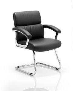 Desire Medium Back Leather Cantilever Visitor Chair with Arms