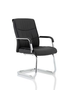 Carter Medium Back Black Leather Cantilever Visitor Office Chair with Arms