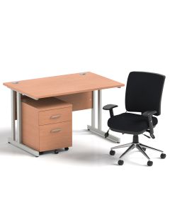 Impulse 1200mm Cantilever Straight Desk With Mobile Pedestal and Chiro Medium Back Black Operator Chair