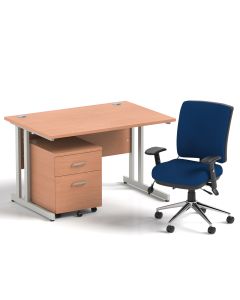Impulse 1200mm Cantilever Straight Desk With Mobile Pedestal and Chiro Medium Back Blue Operator Chair