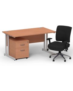 Impulse 1400mm Cantilever Straight Desk With Mobile Pedestal and Chiro Medium Back Black Operator Chair