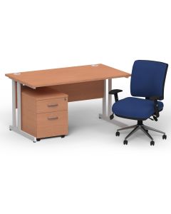 Impulse 1400mm Cantilever Straight Desk With Mobile Pedestal and Chiro Medium Back Blue Operator Chair
