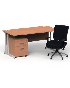 Impulse 1800mm Cantilever Straight Desk With Mobile Pedestal and Chiro Medium Back Black Operator Chair