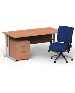 Impulse 1800mm Cantilever Straight Desk With Mobile Pedestal and Chiro Medium Back Blue Operator Chair