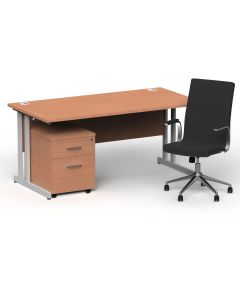Impulse 1600mm Cantilever Straight Desk With Mobile Pedestal and Ezra Black Executive Chair