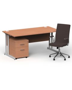 Impulse 1600mm Cantilever Straight Desk With Mobile Pedestal and Ezra Brown Executive Chair