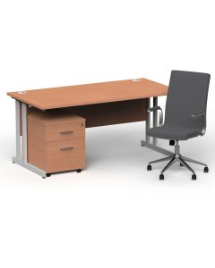 Impulse 1600mm Cantilever Straight Desk With Mobile Pedestal and Ezra Grey Executive Chair