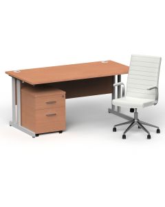 Impulse 1600mm Cantilever Straight Desk With Mobile Pedestal and Ezra White Executive Chair