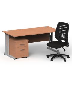 Impulse 1600mm Cantilever Straight Desk With Mobile Pedestal and Relay Black Back Operator Chair