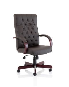 Chesterfield High Back Leather Executive Office Chair with Arms
