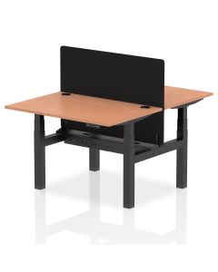 Air Back-to-Back Height Adjustable Bench Desk - 2 Person with Black Straight Screen
