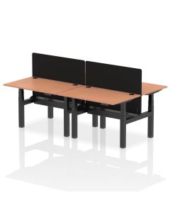 Air Back-to-Back Height Adjustable Bench Desk - 4 Person with Black Straight Screen