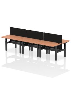 Air Back-to-Back Height Adjustable Bench Desk - 6 Person with Black Straight Screen