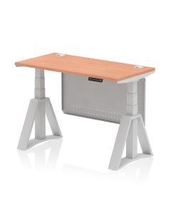 Air Height Adjustable Slimline Desk With Cable Ports With Steel Modesty Panel With Piste Foot