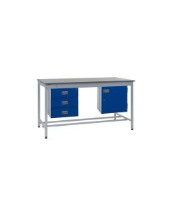 QMP Square Tube Workbench, Kit B - Complete With Three Drawers & Cupboard Storage