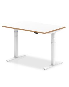 Oslo Air Height Adjustable Desk White Top Natural Wood Edge White Frame